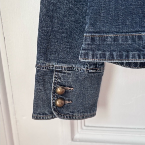 Women’s Vintage Jessica Mandarin Collar Military Style Brass Tone Buttons Denim - Picture 5 of 15